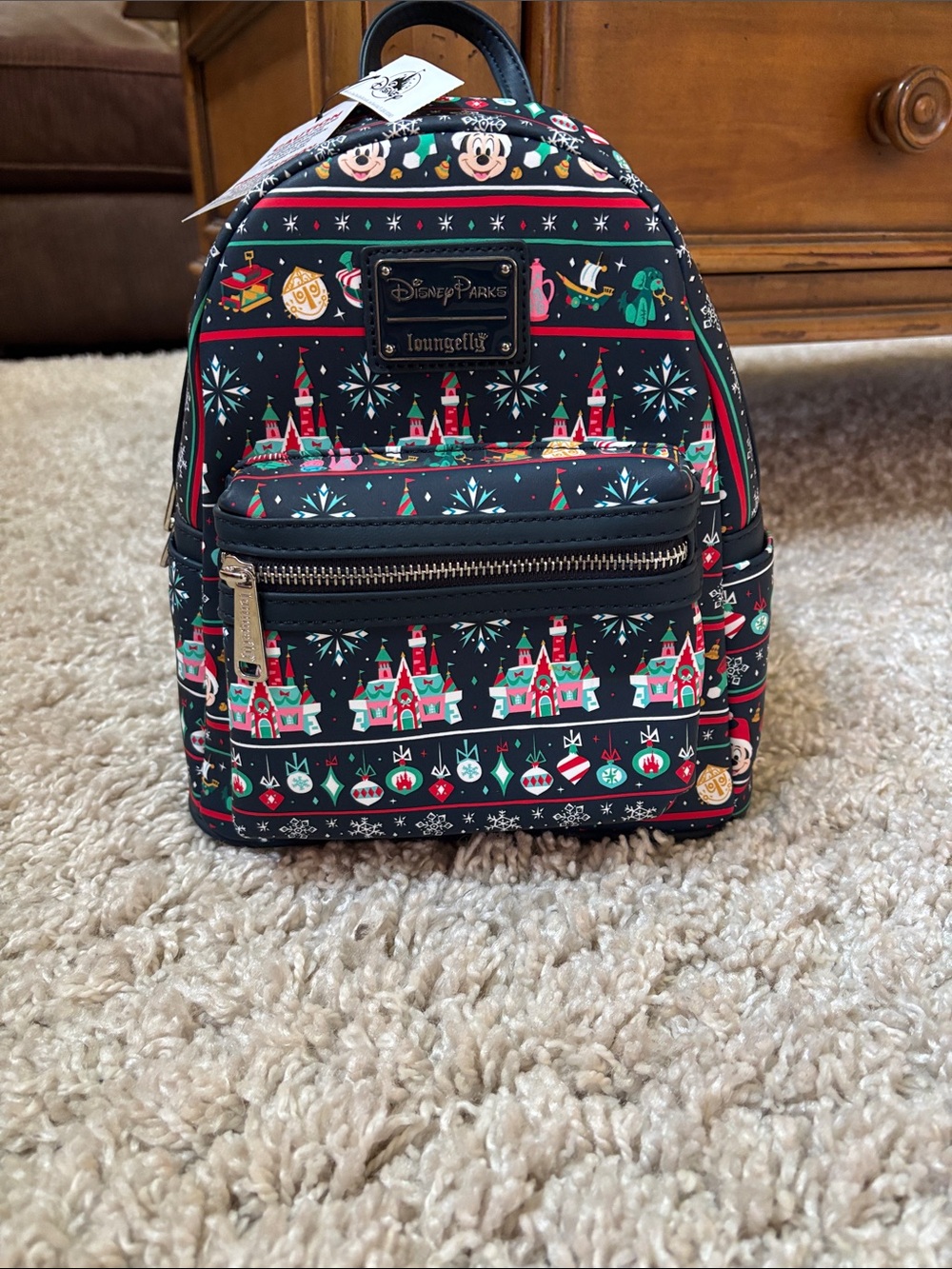 Disney Black Holiday Mickey & Minnie Patterned Mini Backpack Brand new with tags